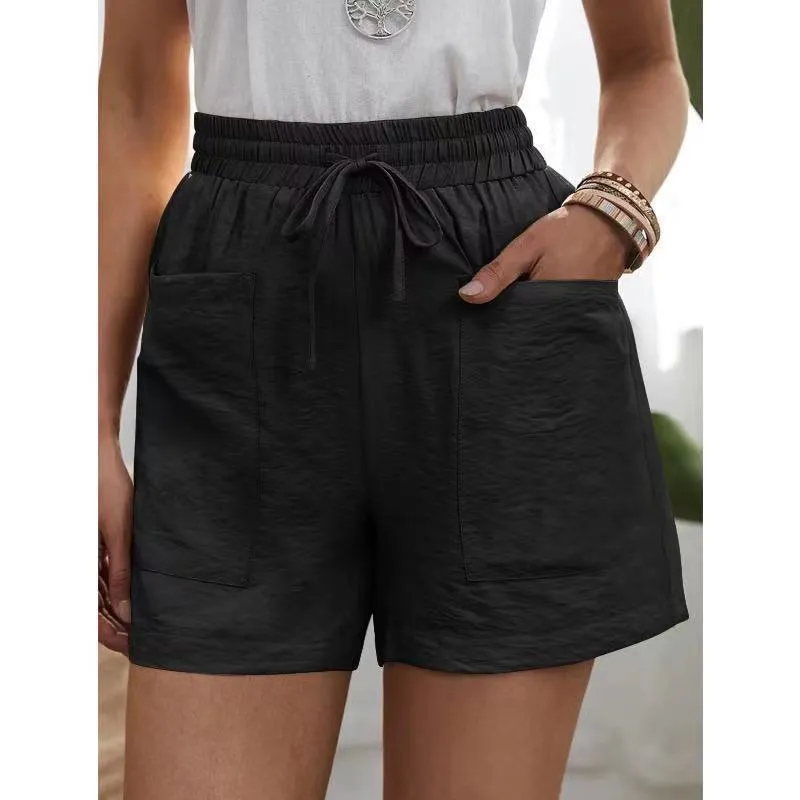 HALLOLILLA Drawstring Cotton Linen Pocket Shorts