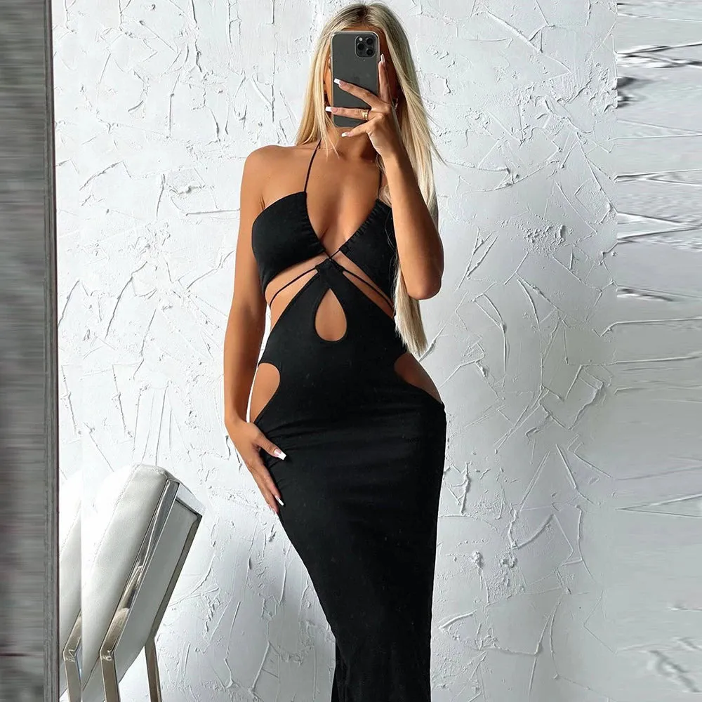 Halter Bandage Cutout Sleeveless Backless Maxi Dress