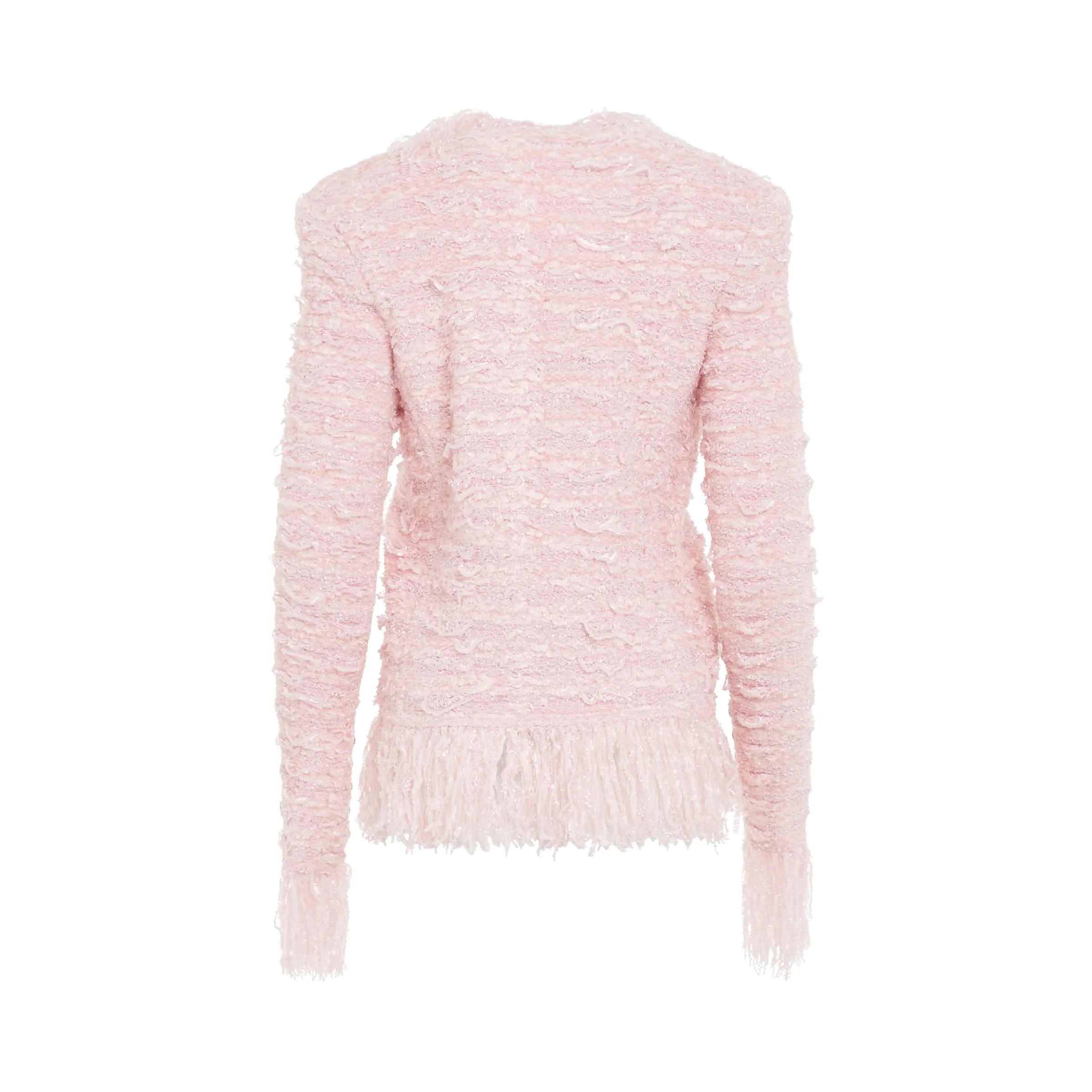 Iridescent Fringe Tweed Side to Side Jacket in Light Pink