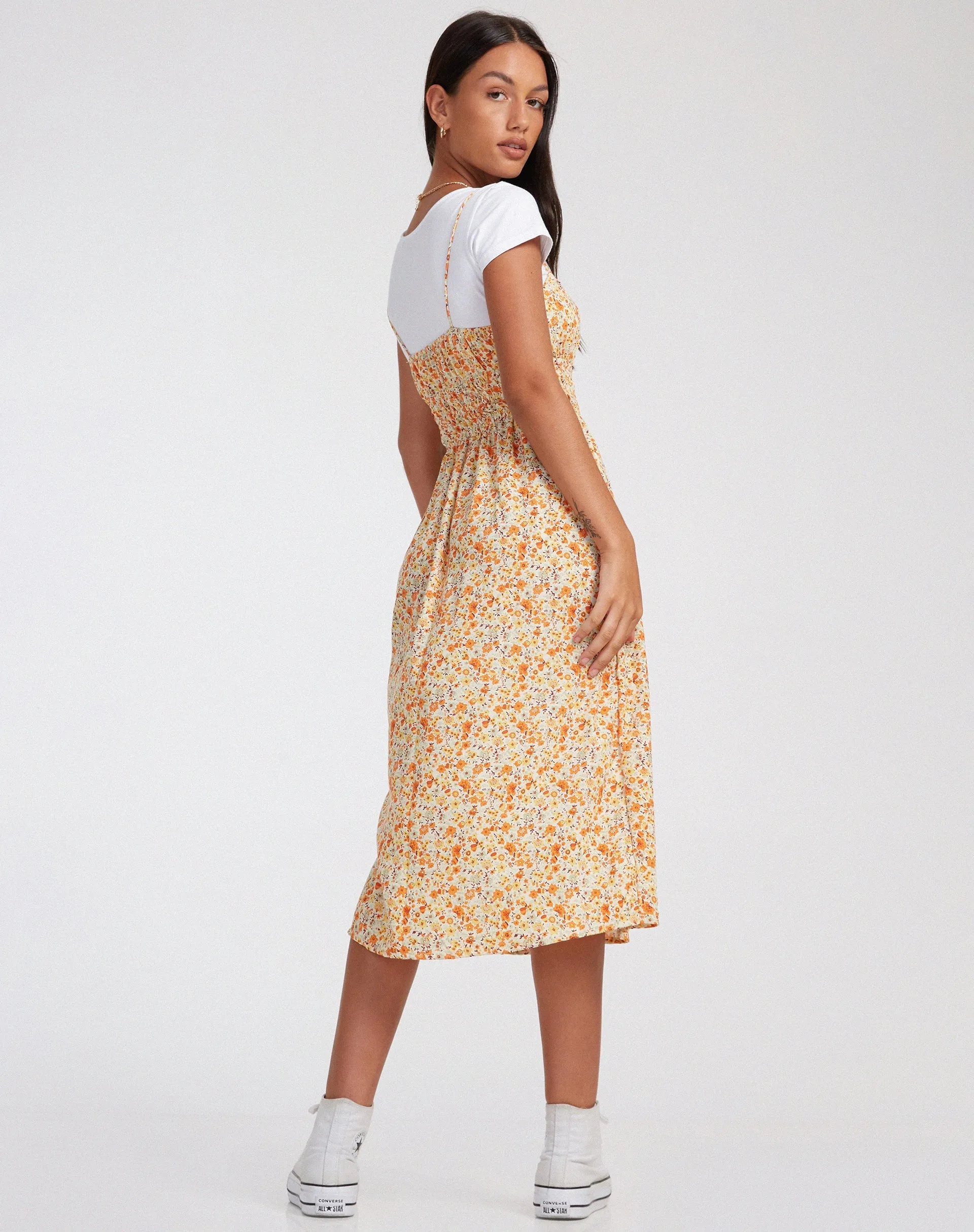 Jayko Midi Dress in Ditsy Tangerine