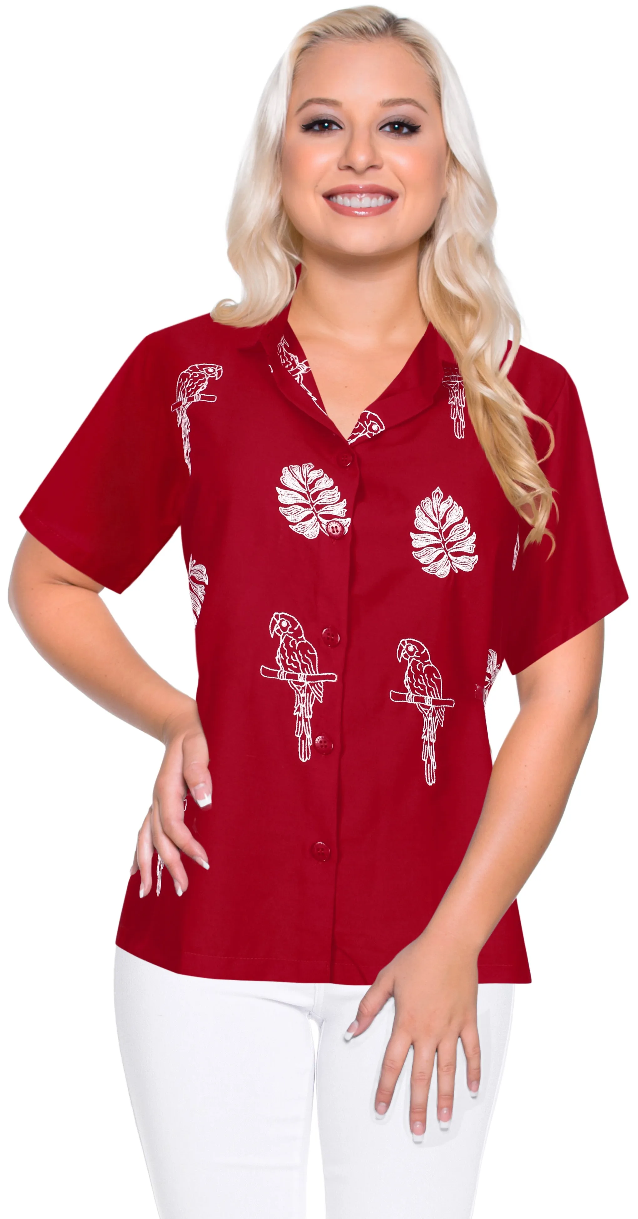 LA LEELA Men's Beach Hawaiian casual Aloha Button Down Short Sleeve shirt Red_X496