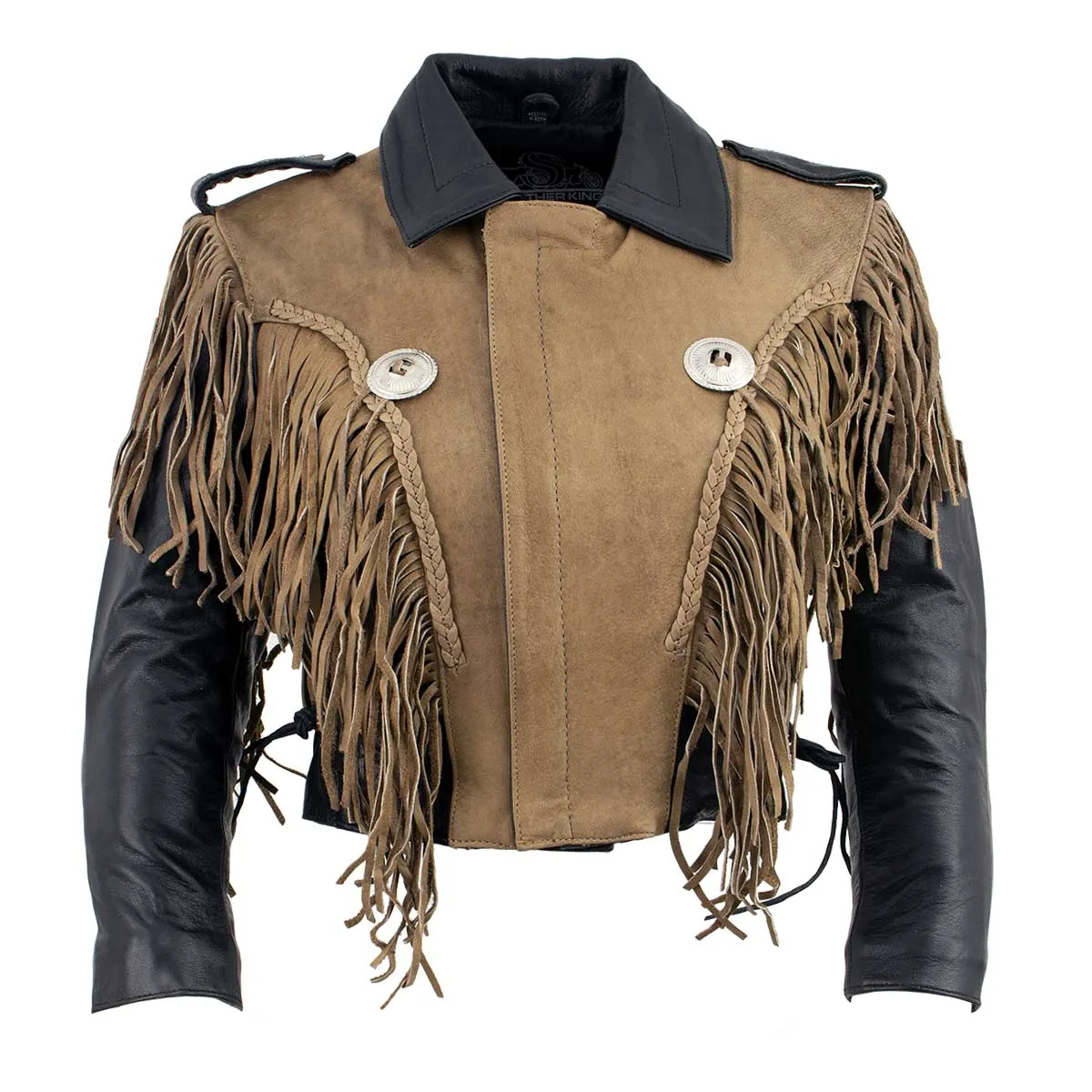 Leather King SH2015 Ladies ‘Fringed’ Cropped Two Tone Jacket with Braiding Detail