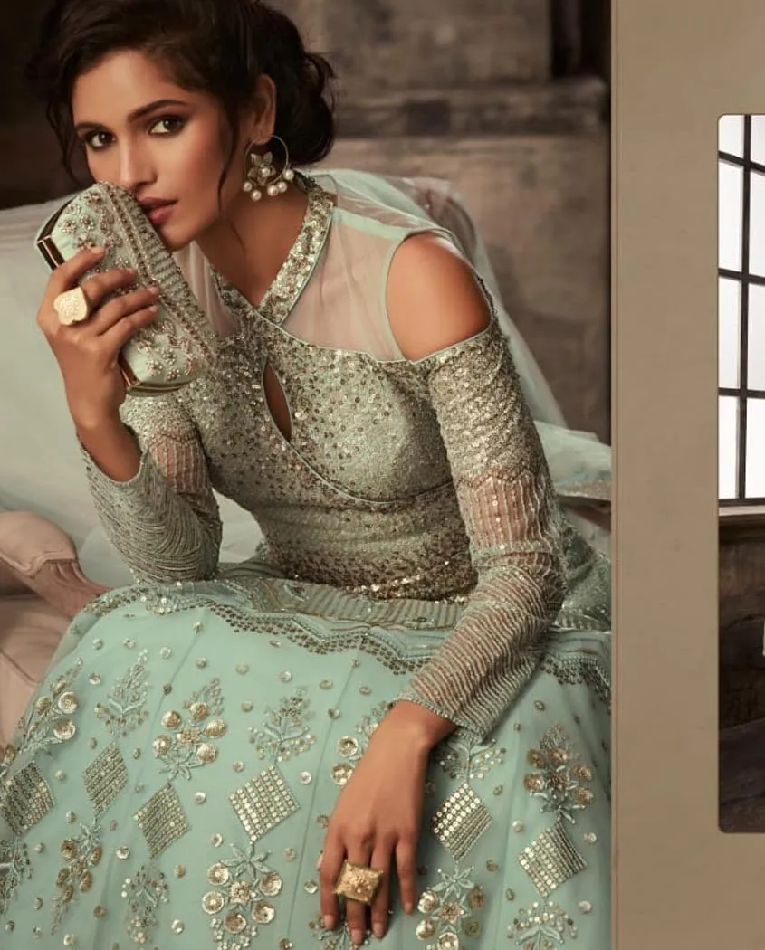 Light Blue Wedding Anarkali Lehenga/Pants Suit