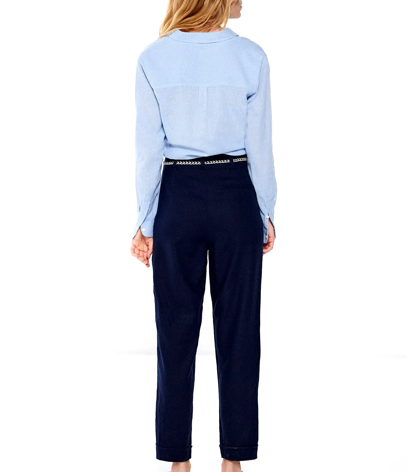 Linen Trousers with Cord Belt Navy