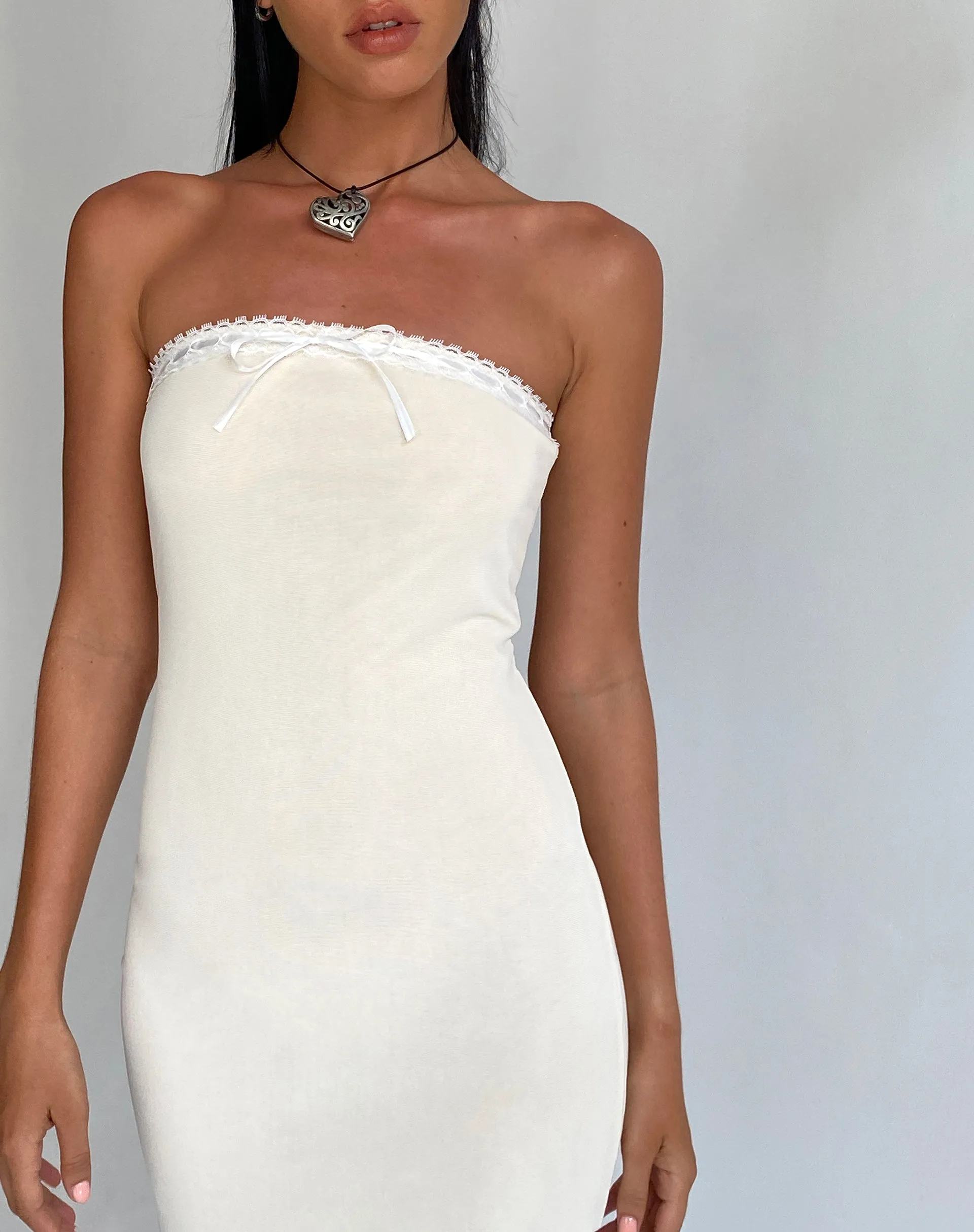 Marve Bandeau Maxi Dress in Mesh Cream