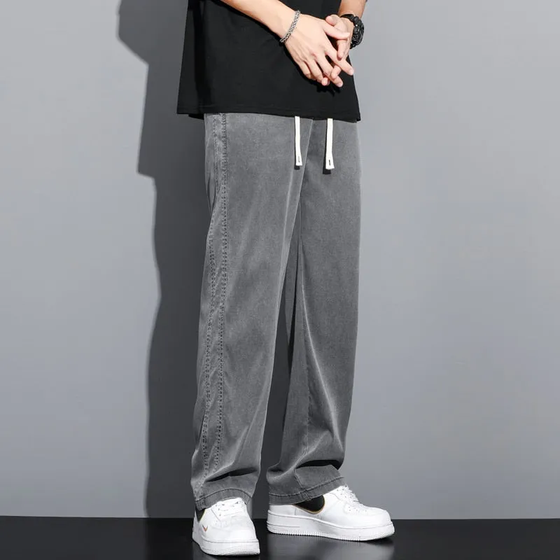 Men summer thin loose straight jeans pants Drawstring Elastic trousers Palazzo pants