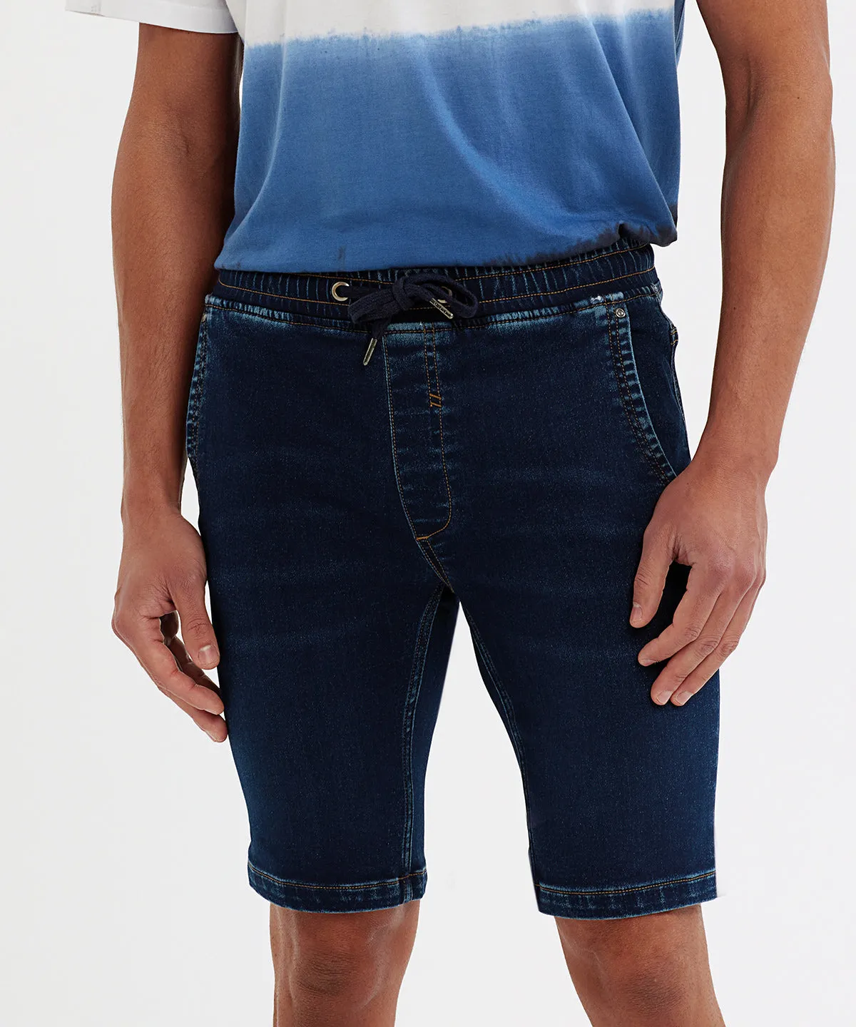 Mens denim drawstring shorts | Blue