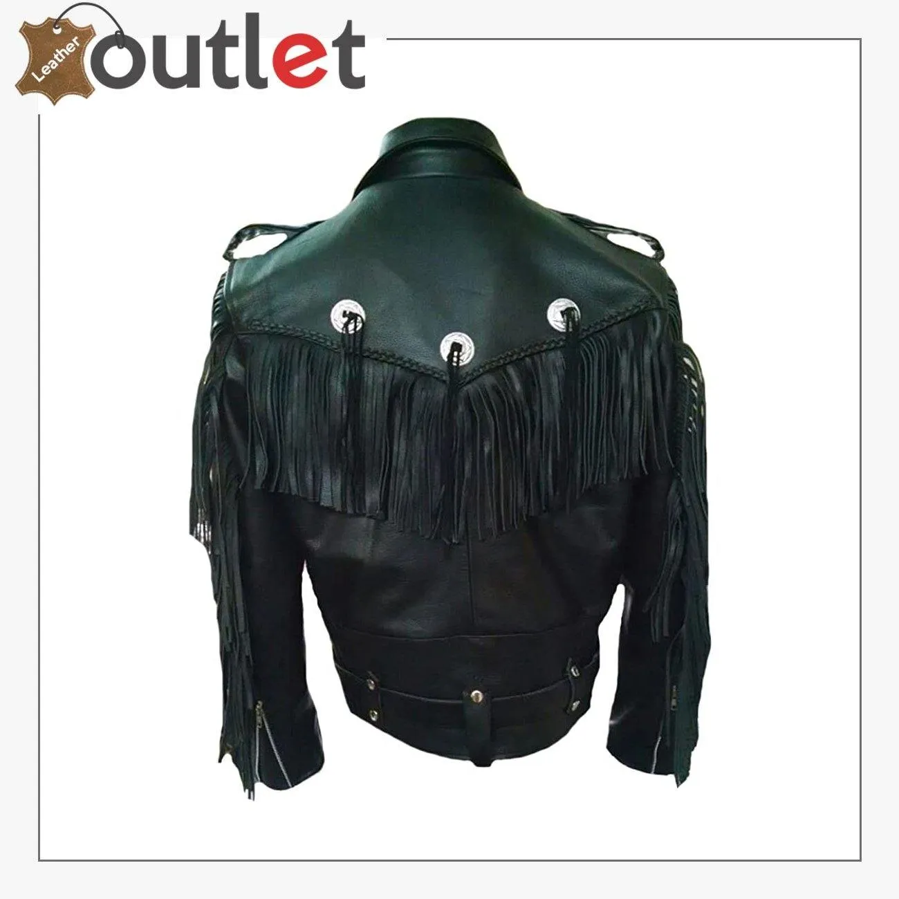 Mens Western Genuine Leather Cowboy Biker Fringed Jacket