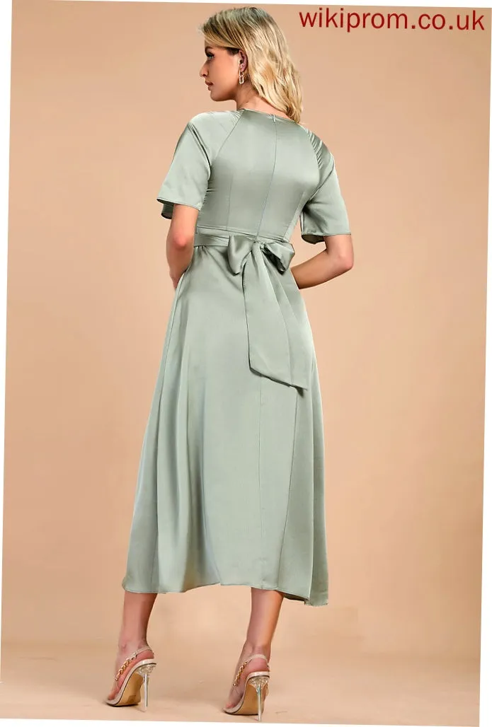 Midi Club Dresses Neck Satin Dresses Gwendoline Round Short Elegant A-line Sleeves