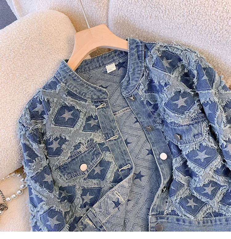 Niche Lozenge Fringed Denim Jacket