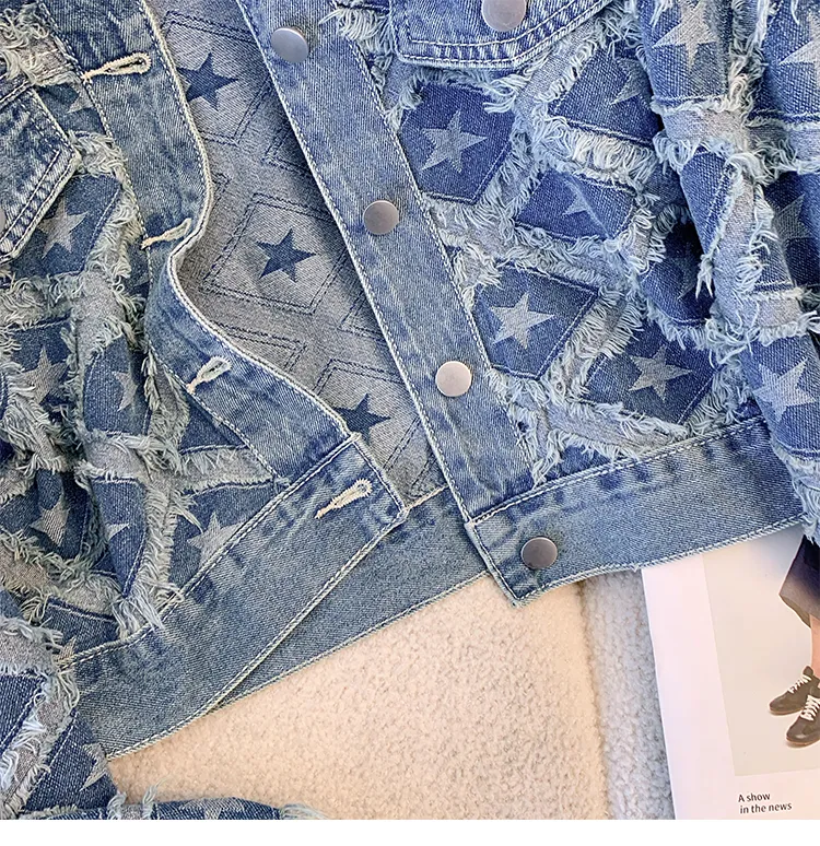 Niche Lozenge Fringed Denim Jacket