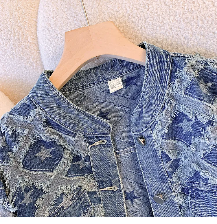 Niche Lozenge Fringed Denim Jacket