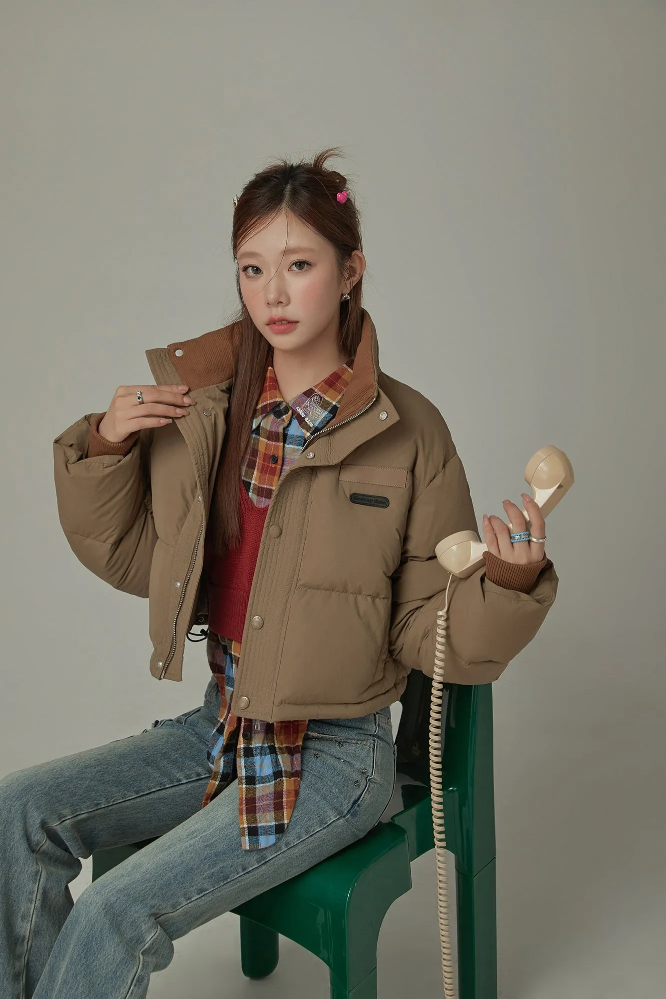 Oversized Logo Embroidery Padded Jacket