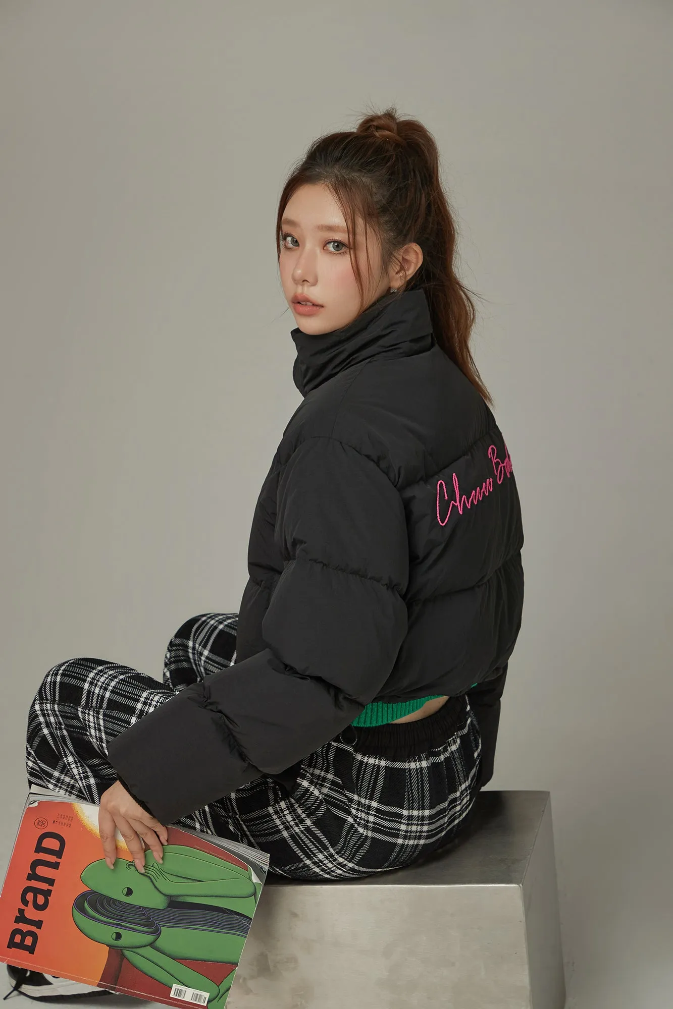 Oversized Logo Embroidery Padded Jacket