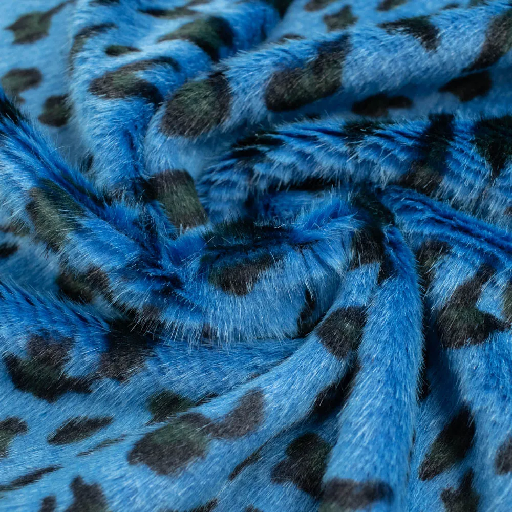 Patterned Plush Short Hair Faux Fur Design-23 Blue Leopard by 25CM