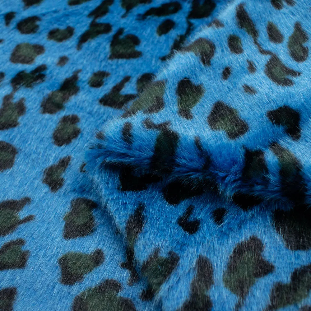 Patterned Plush Short Hair Faux Fur Design-23 Blue Leopard by 25CM