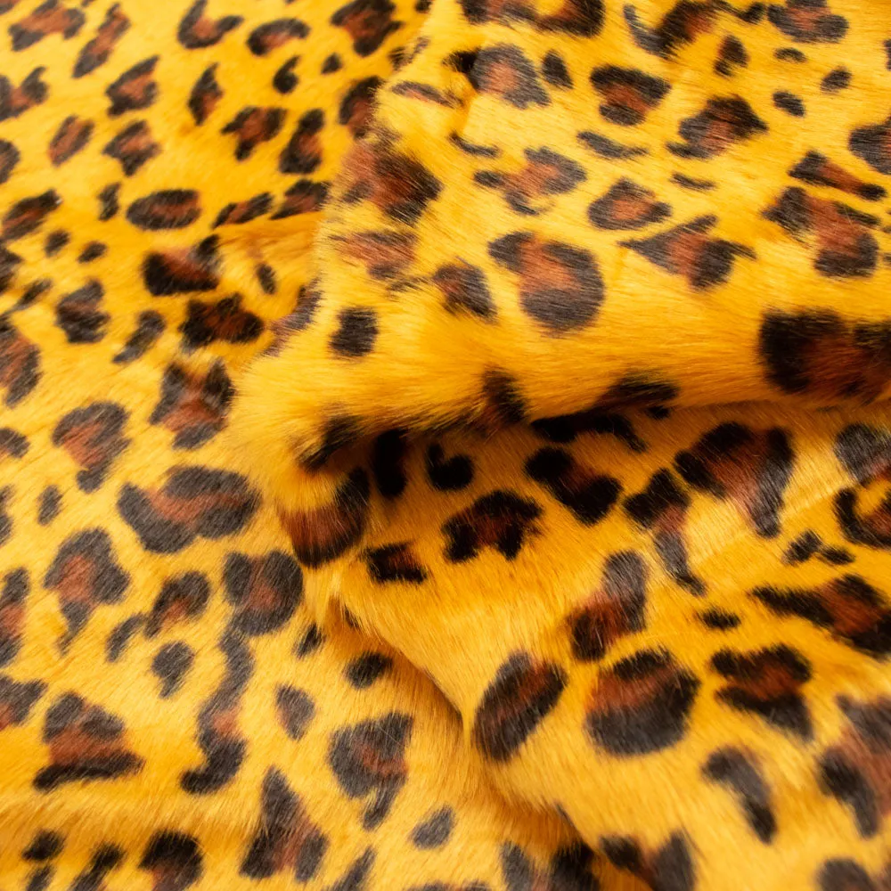 Patterned Plush Short Hair Faux Fur Design-28 Yellow Leopard by 25CM