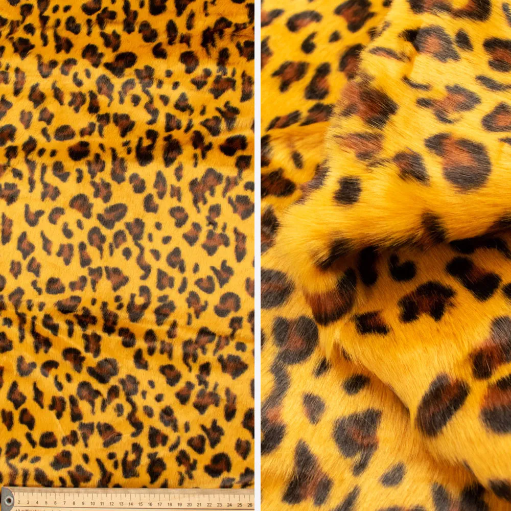 Patterned Plush Short Hair Faux Fur Design-28 Yellow Leopard by 25CM