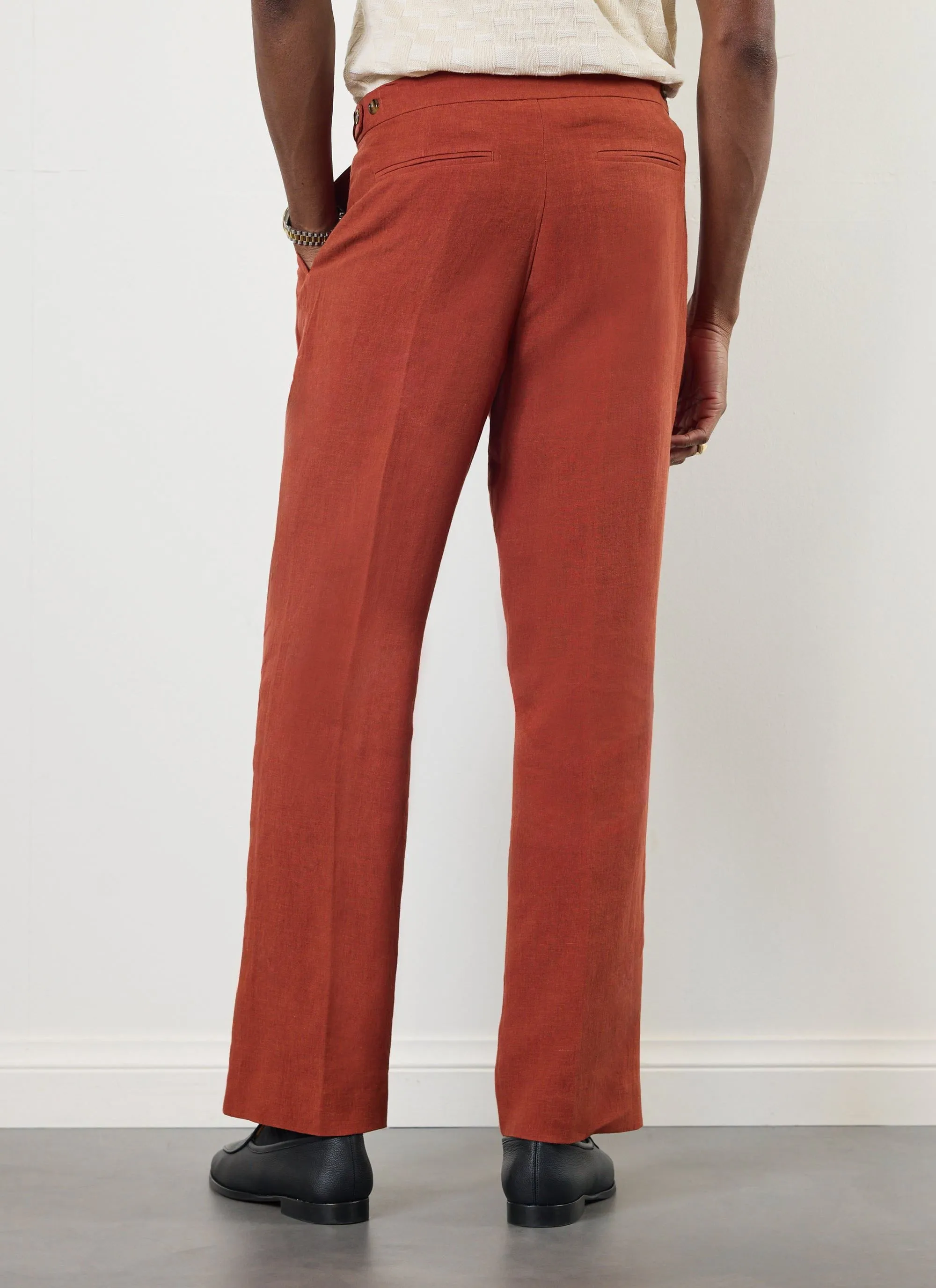 Pleated Tailored Trousers | Linen | Rust