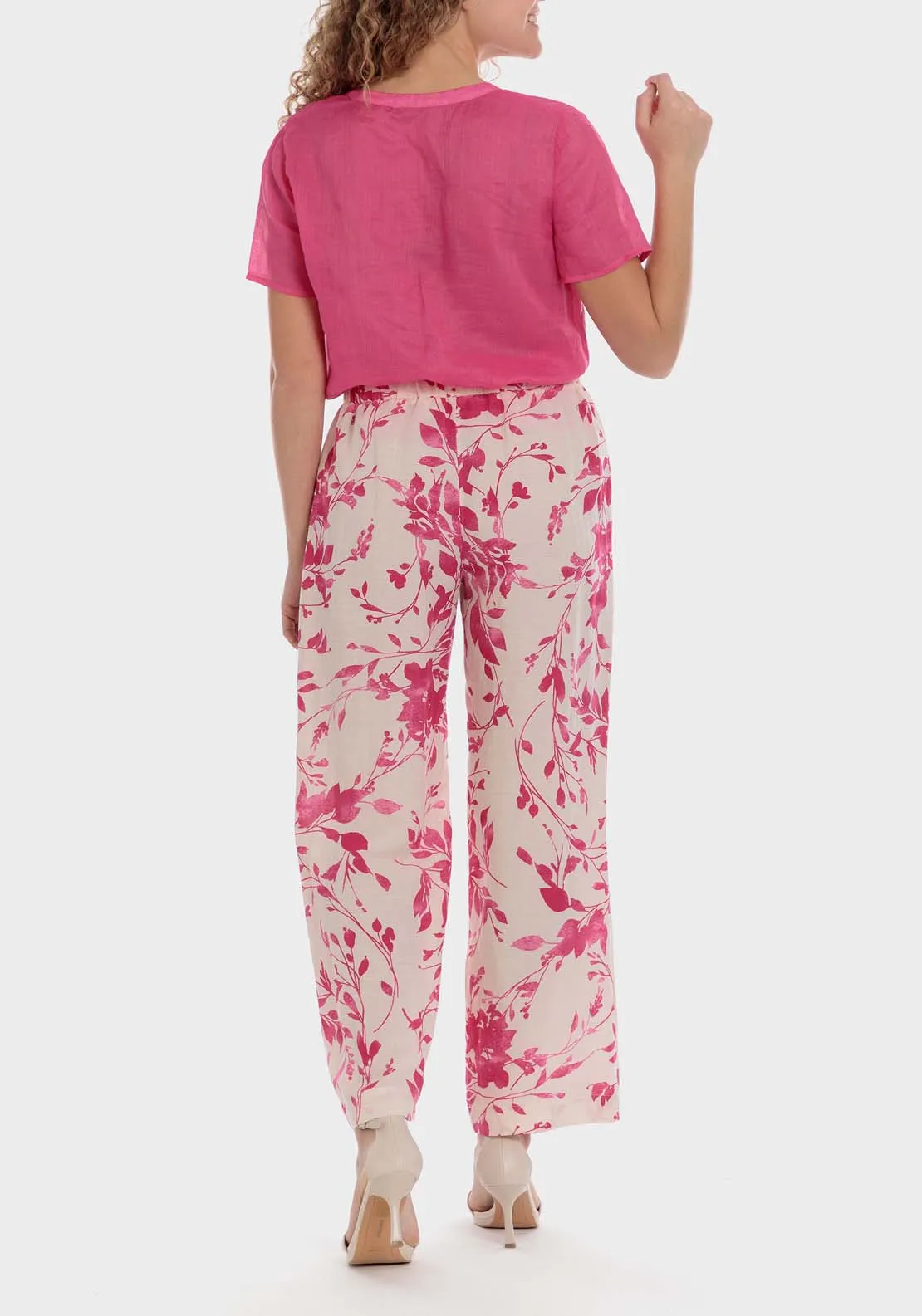 Printed Linen Trouser - Pink