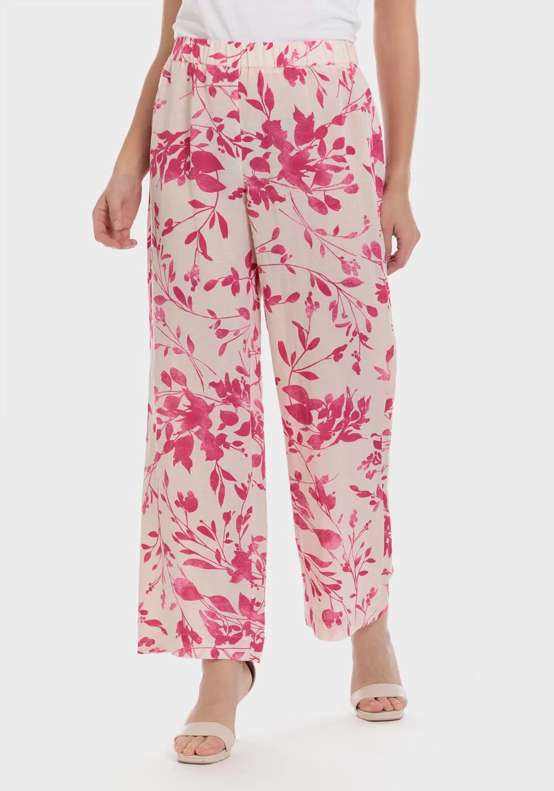 Printed Linen Trouser - Pink