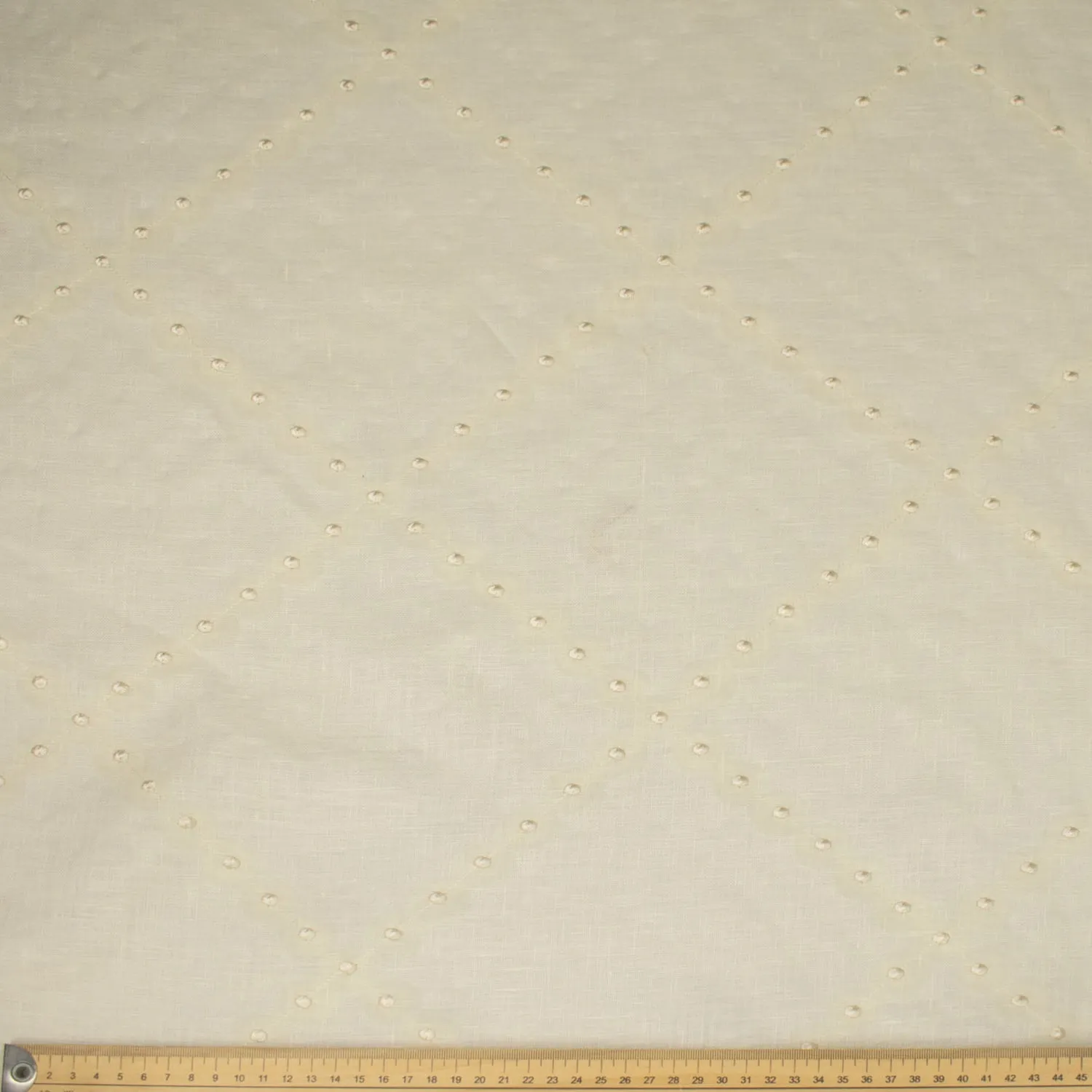 Rhombus Dots Embroidered Ivory Linen