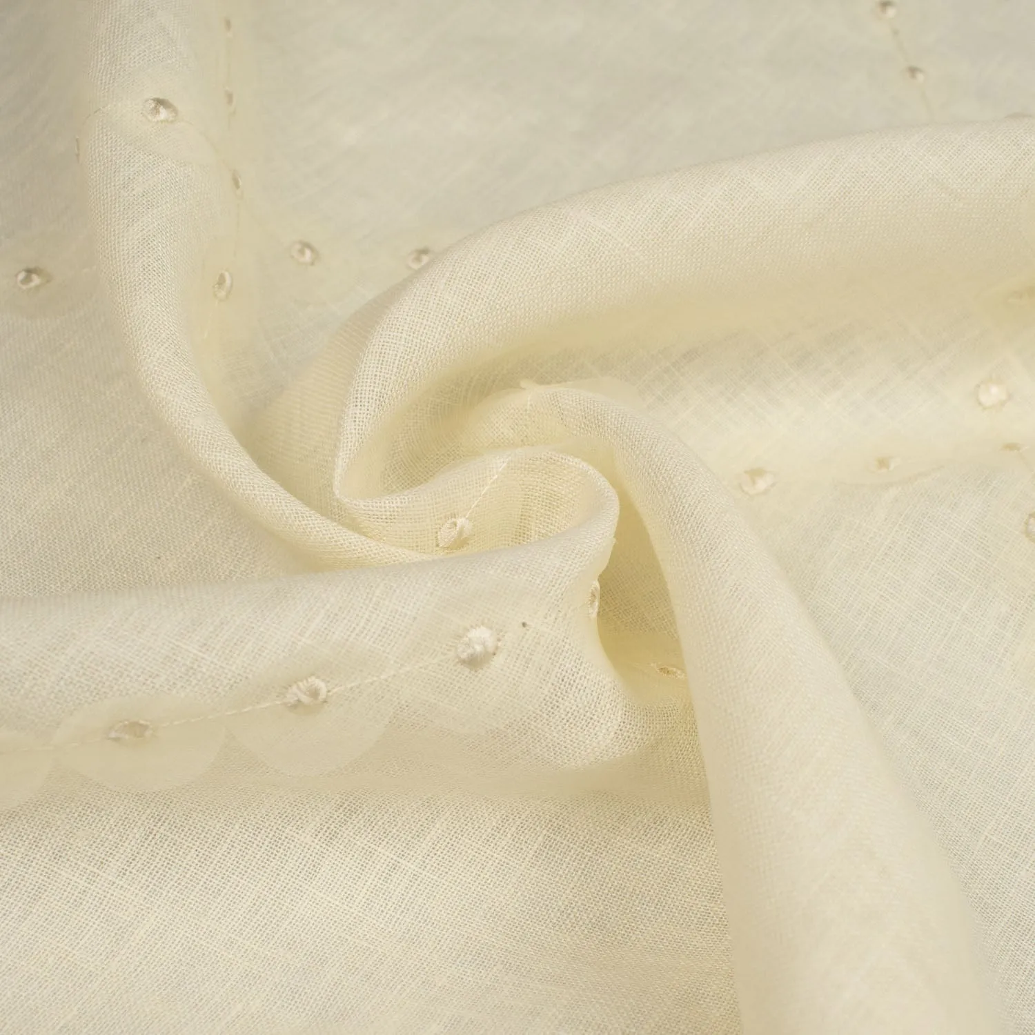 Rhombus Dots Embroidered Ivory Linen