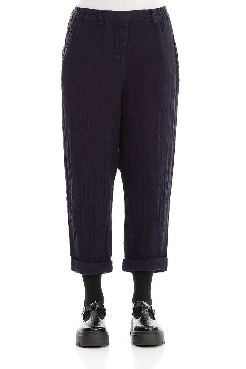 Roll Up Blue Violet Mélange Linen Trousers