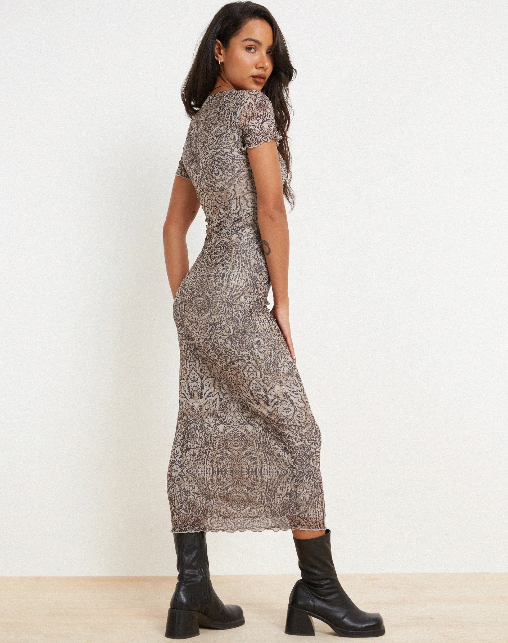 Roska Printed Midi Dress in Sandstorm Tonal Print