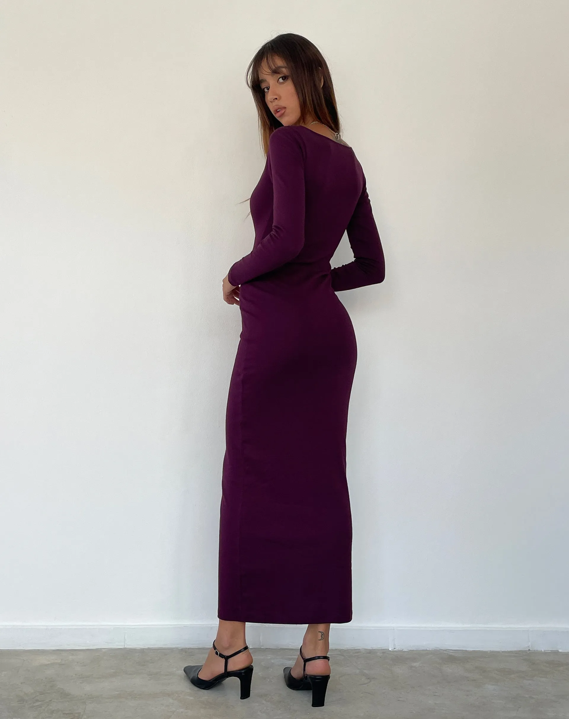 Samaira Long Sleeve Maxi Dress in Aubergine