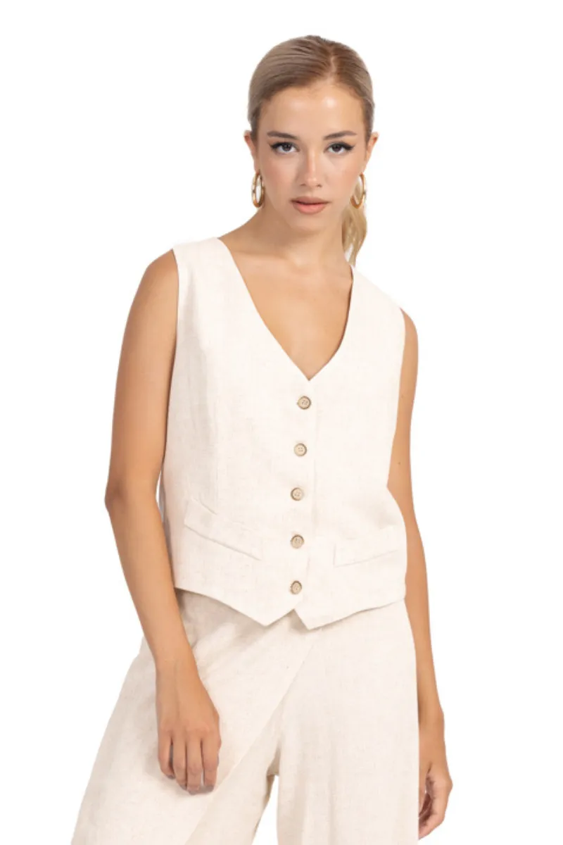 Sand Beige Linen Women's Suit Vest