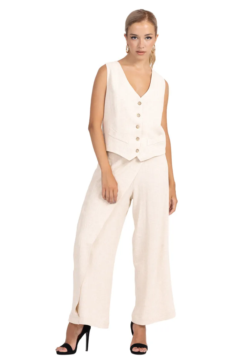 Sand Beige Linen Women's Suit Vest