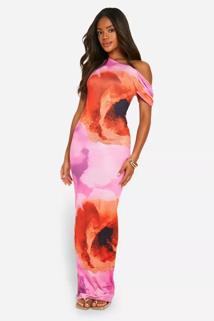 Slash neck cap sleeve maxi dress in multi