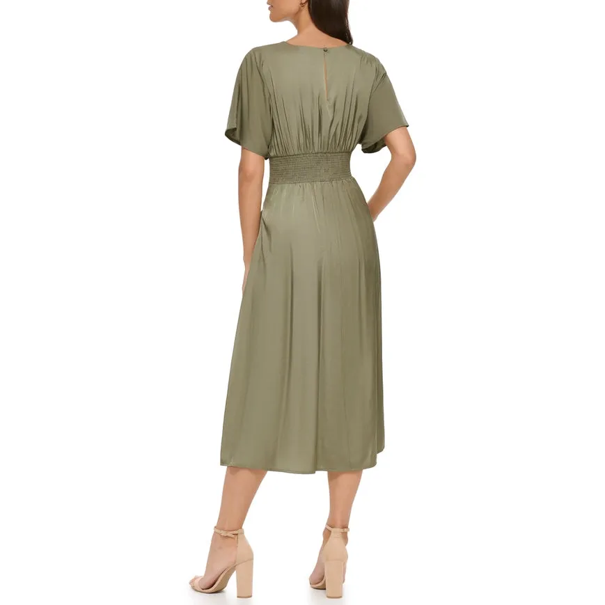 Smock Waist Woven Midi Sage