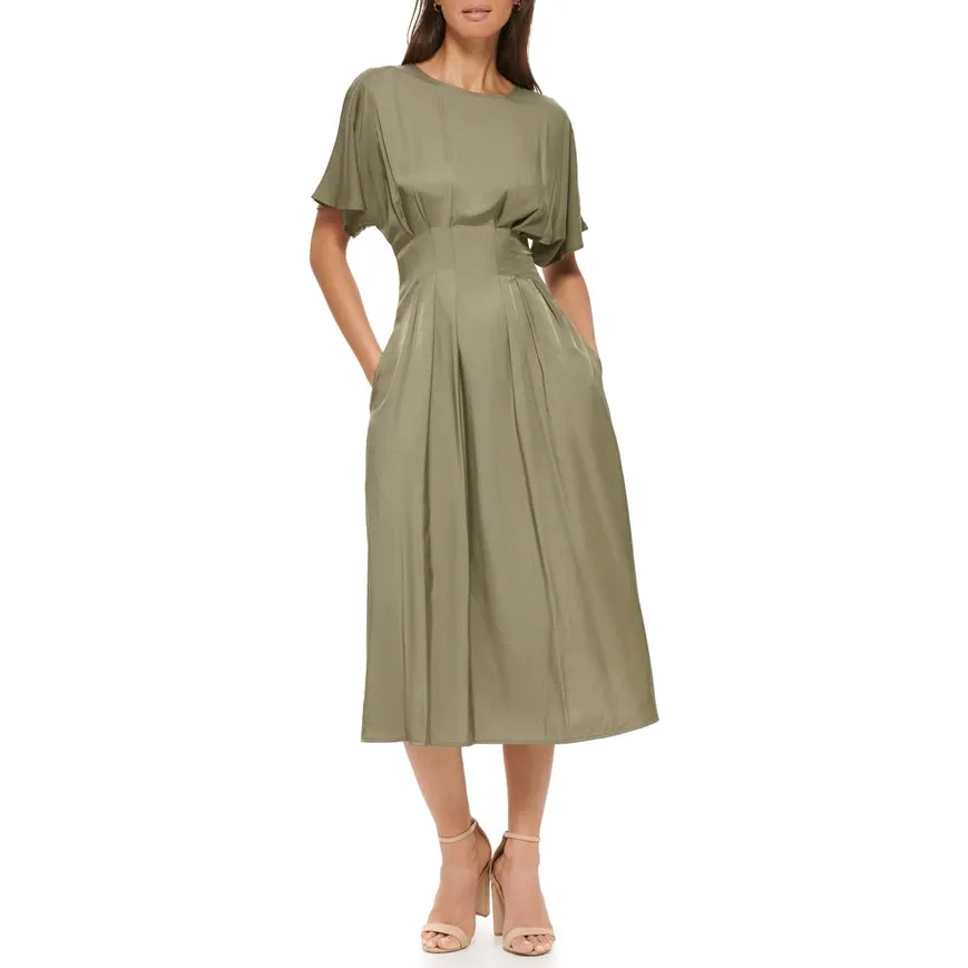 Smock Waist Woven Midi Sage