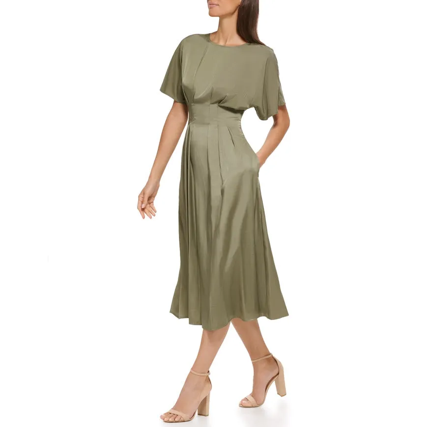 Smock Waist Woven Midi Sage