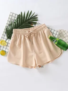 Solid Drawstring Waist Track Shorts