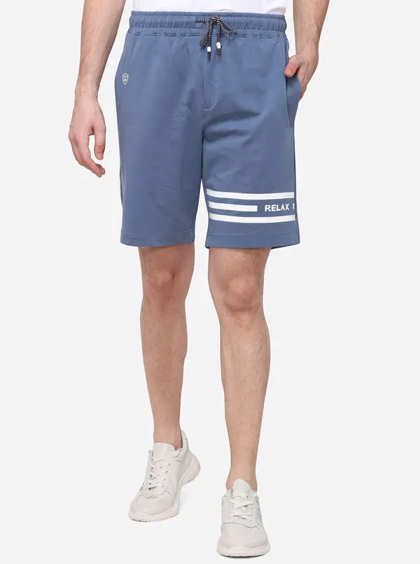 Stone Blue Solid Regular Fit Shorts | JadeBlue