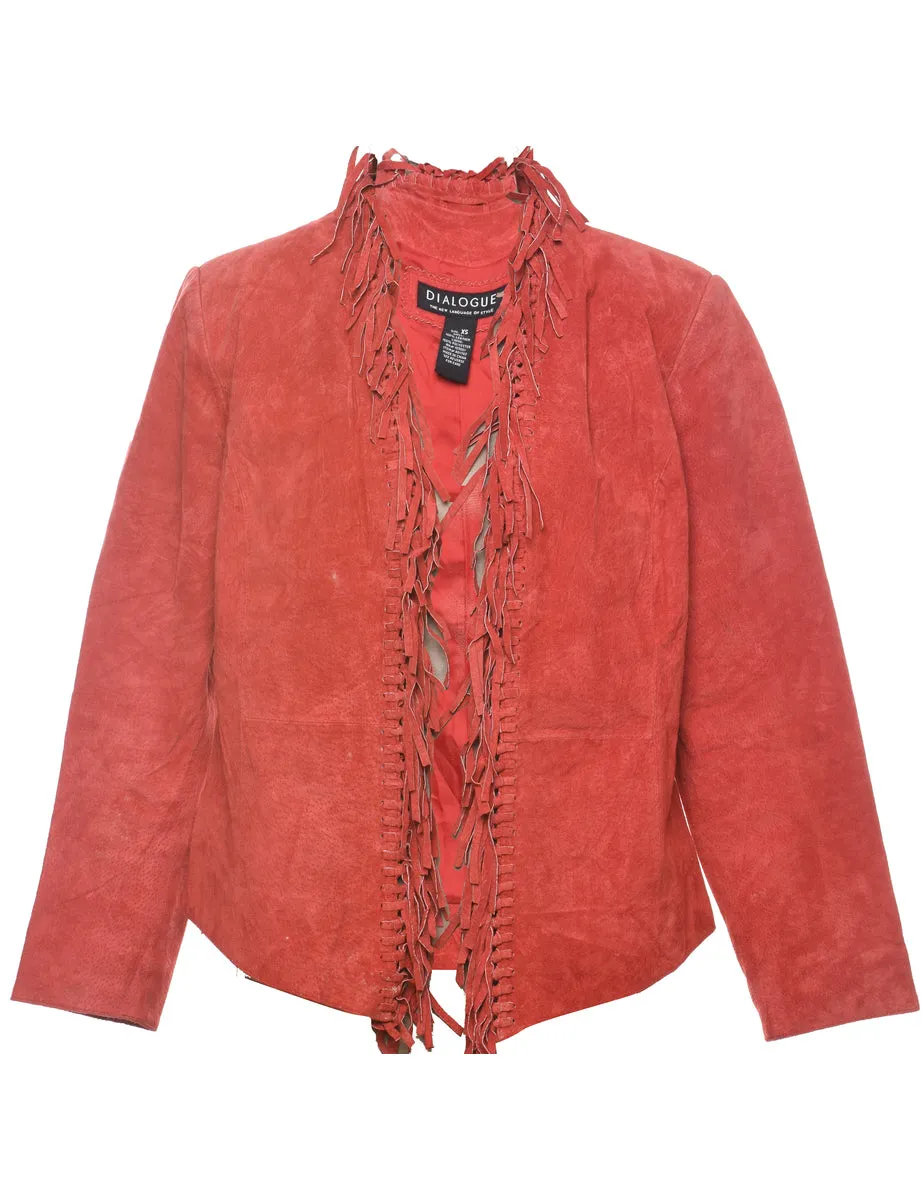 Suede Red Classic Fringed Jacket - XS