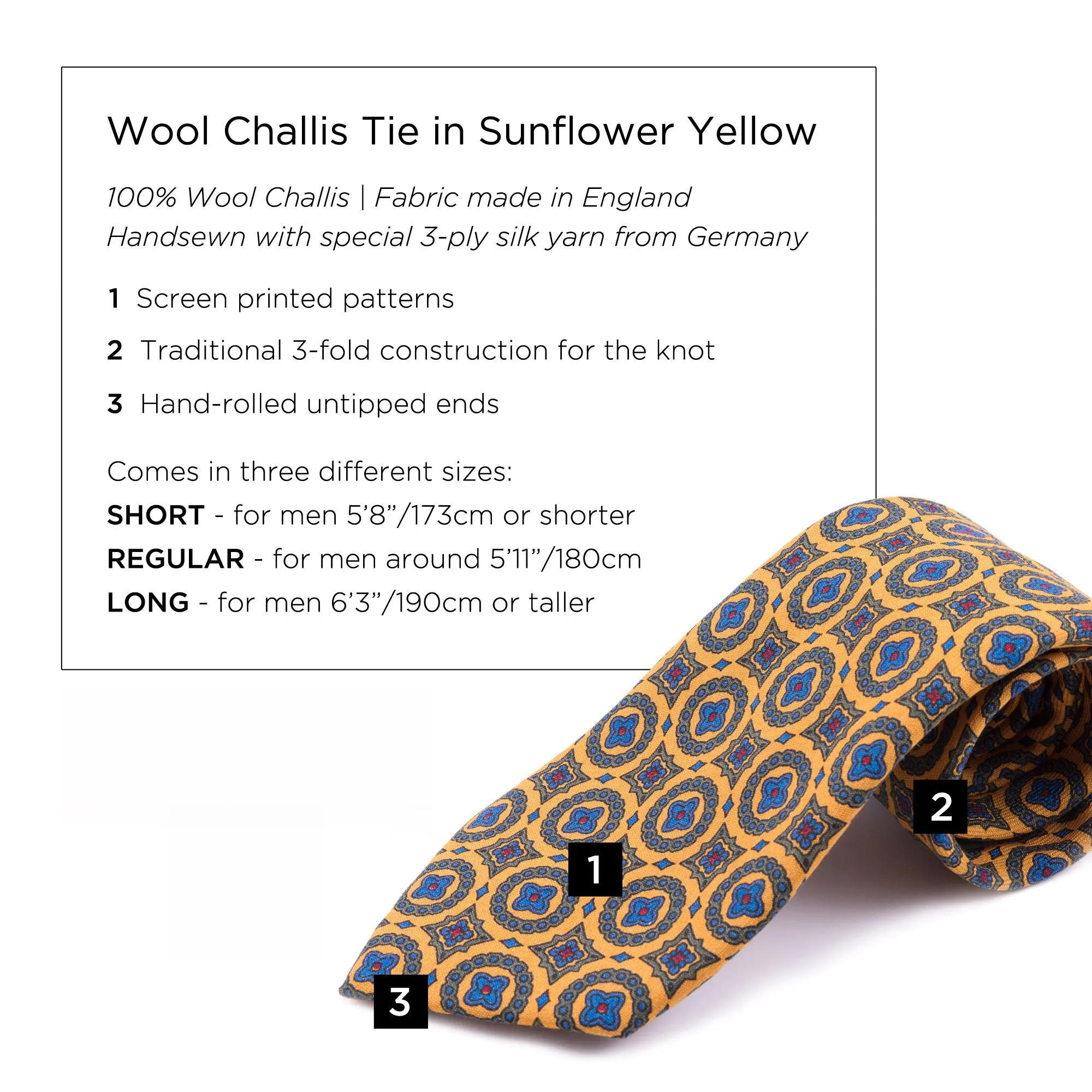 Sunflower Yellow Patterned Wool Challis Tie