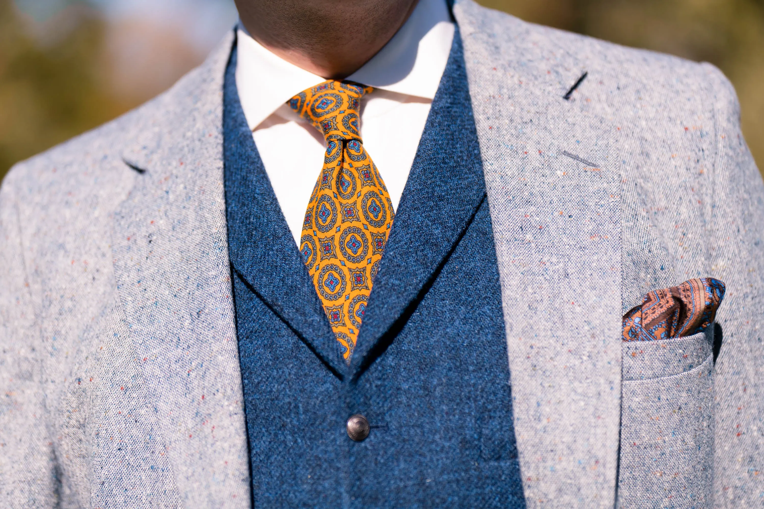 Sunflower Yellow Patterned Wool Challis Tie