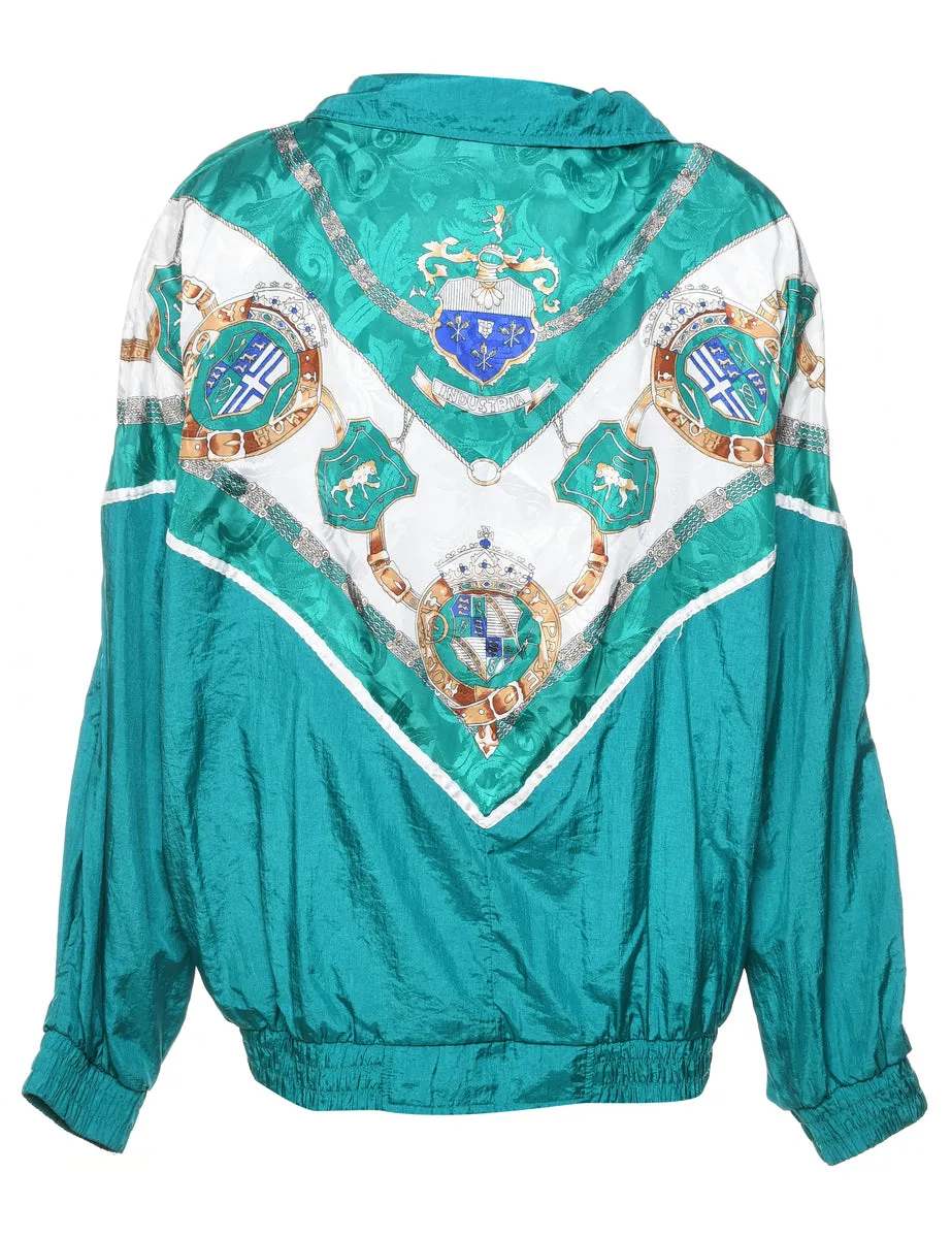 Turquoise & Gold Patterned Nylon Jacket - L