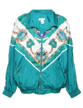 Turquoise & Gold Patterned Nylon Jacket - L