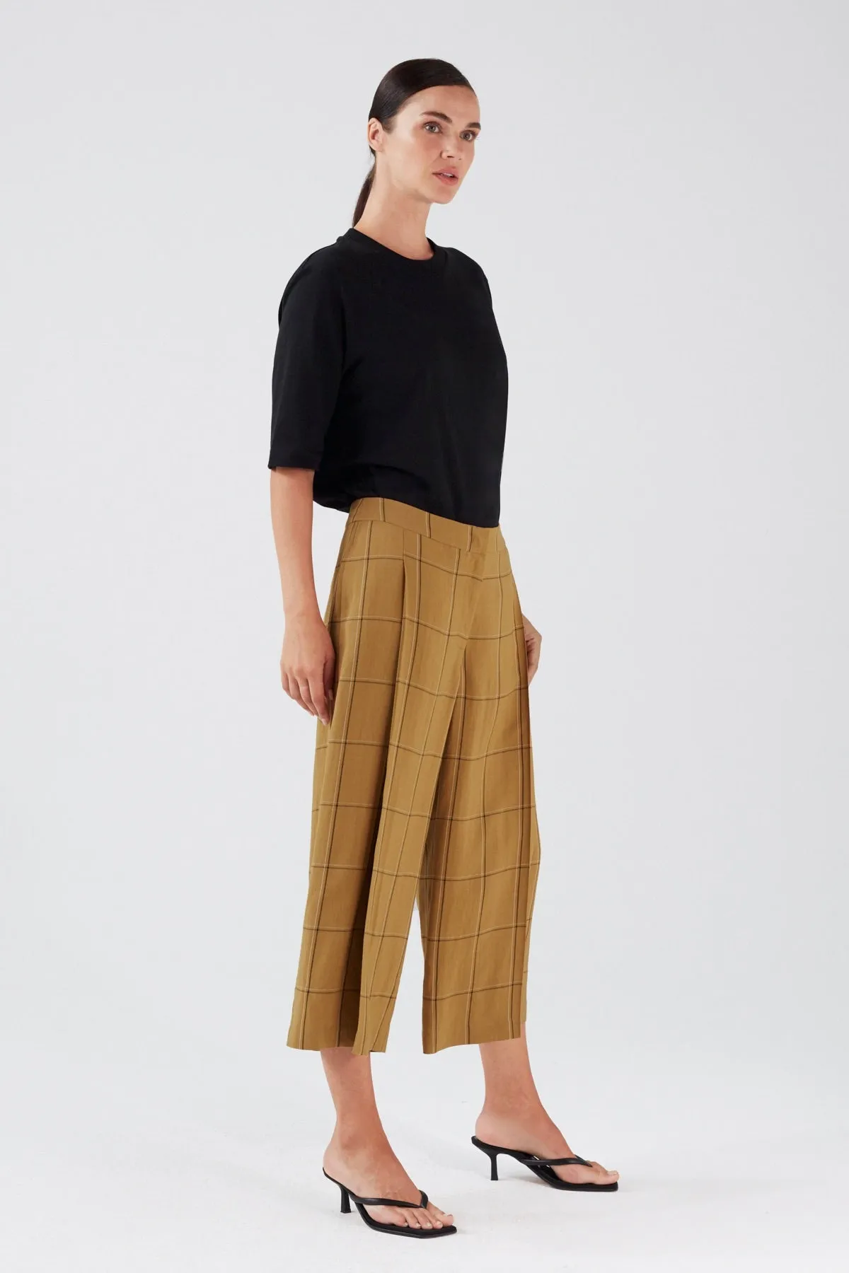 VISCOSE RICH WIDE LEG CROPPED TROUSERS