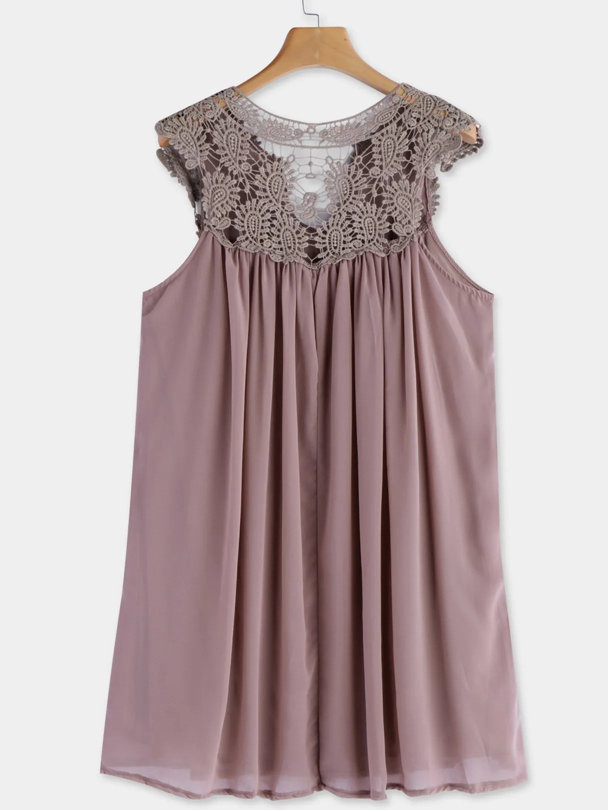 Wholesale Coffee Deep V Neck Sleeveless Plain Lace Midi Dress